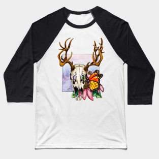 Deer Skull & Butterfly Baseball T-Shirt